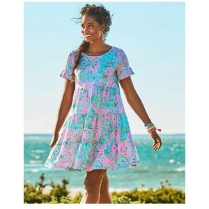 LILLY PULITZER JODEE SWING XXL BLUE AND PINK WOMENS DRESS